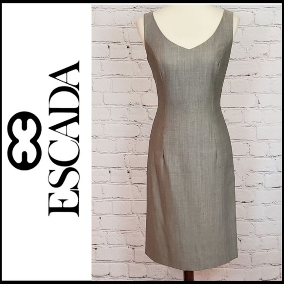 Escada Dresses & Skirts - ESCADA Gray Wool/Silk VNeck Sheath Dress 6